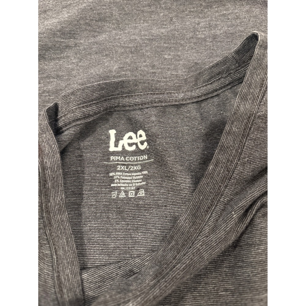 Lee Mens Pima Cotton T-Shirt Charcoal Heather Grey Teal Striped Crewneck 2XL - Picture 2 of 2